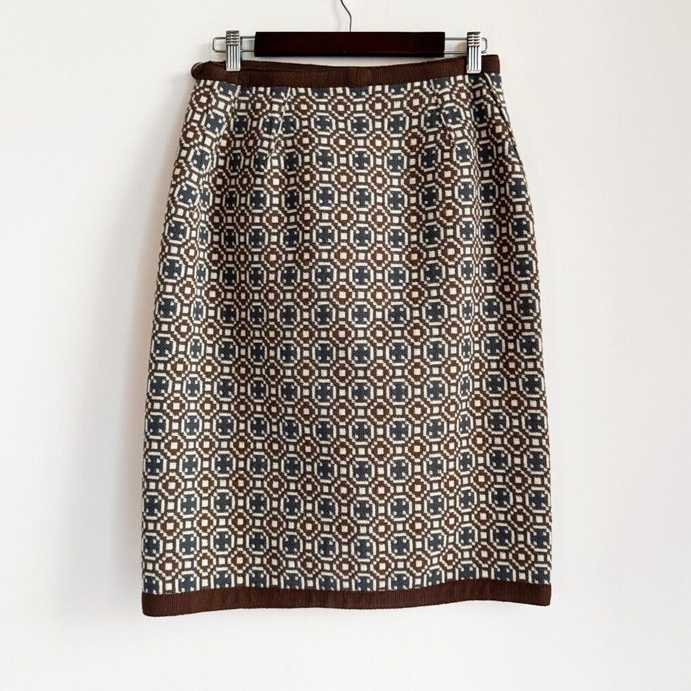 Vintage Geometric Patterned Pencil Skirt - Brown and Cream - Picture 7 of 9